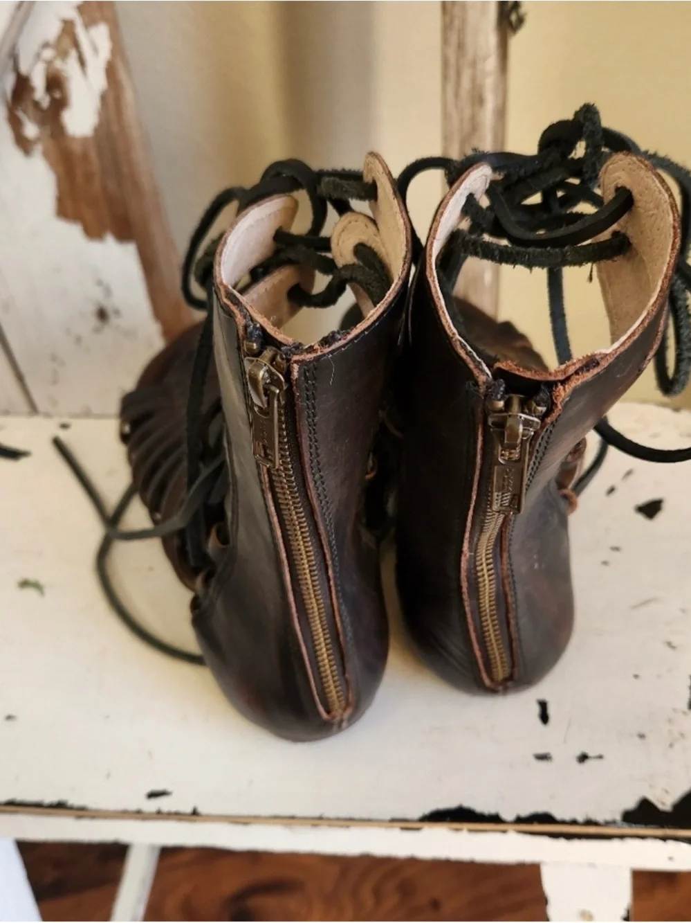 freebird Dark Brown Leather Lace-Up Gladiator Sandals